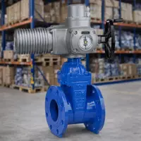 Задвижка клиновая F4 DN200 PN10 фланцевая с электроприводом AUMA Norm SA 14.1 с невыдвижным шпинделем с обрезиненным клином