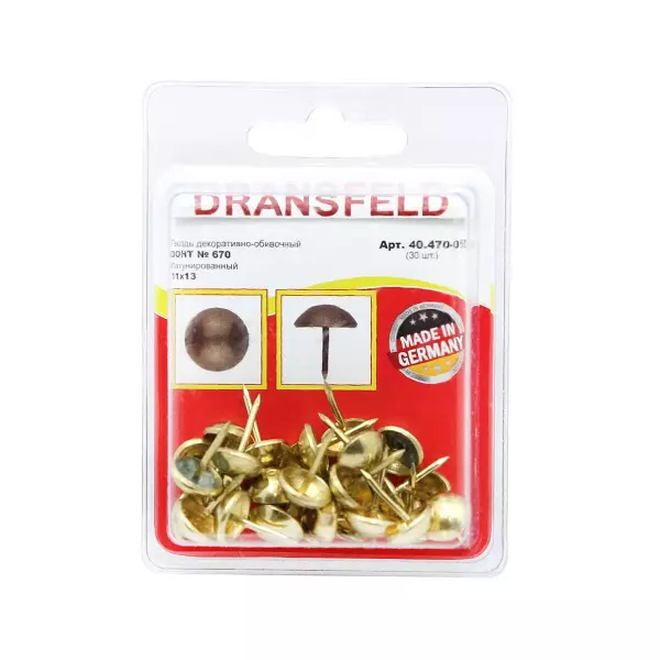Гвозди декоративные ЗОНТ&nbsp;11х13&nbsp;Латунь&nbsp;(БЛИСТЕР-30 шт.)