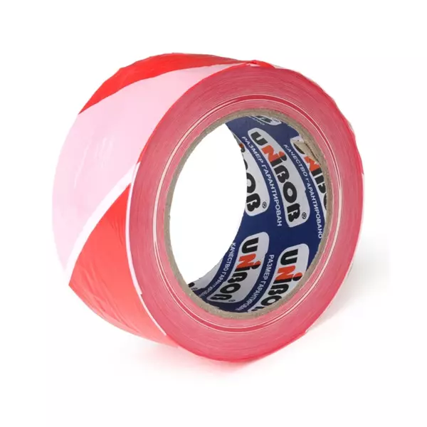 Лента сигнальная 50мм х 150м, красно-белая UNIBOB