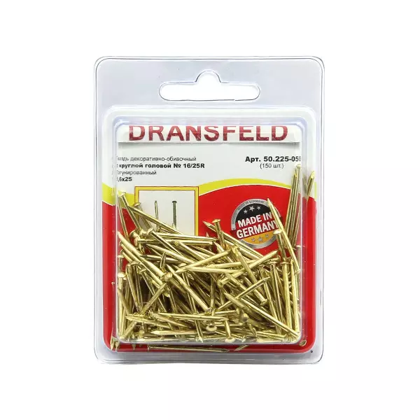 Гвоздь латунированный 1,6х25 обивочный с круглуглой гололовкой (БЛИСТЕР-150шт.)