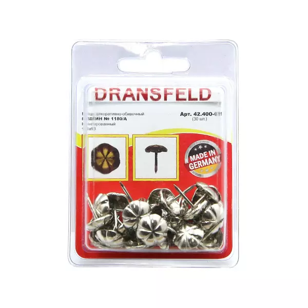 Гвозди декоративные ПАВЛИН&nbsp;13х13&nbsp;Никель&nbsp;(БЛИСТЕР-30 шт.)