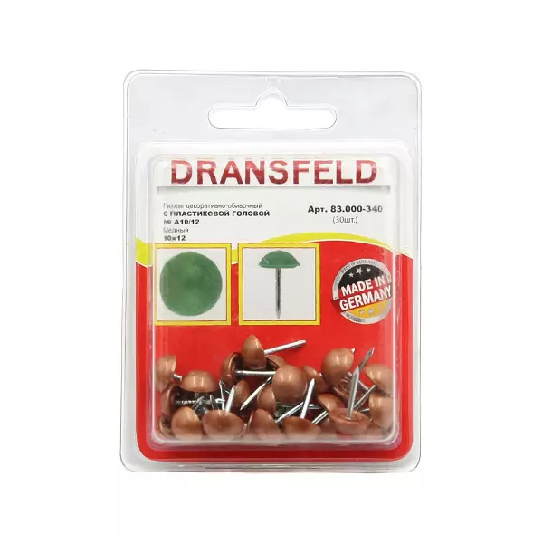 Гвозди декоративные с&nbsp;пластиковой головкой 10х12&nbsp;Медный&nbsp;(БЛИСТЕР-30 шт.)