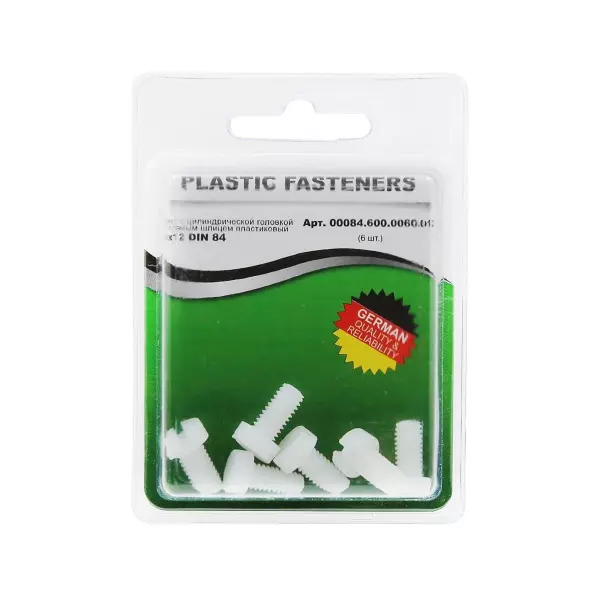 Винт цилиндрический M6x12 полиамид Din84 (БЛИСТЕР-6шт)
