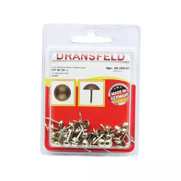 Гвозди декоративные ЗОНТ&nbsp;&nbsp;6,5х13&nbsp;Никель&nbsp;(БЛИСТЕР-50 шт.)