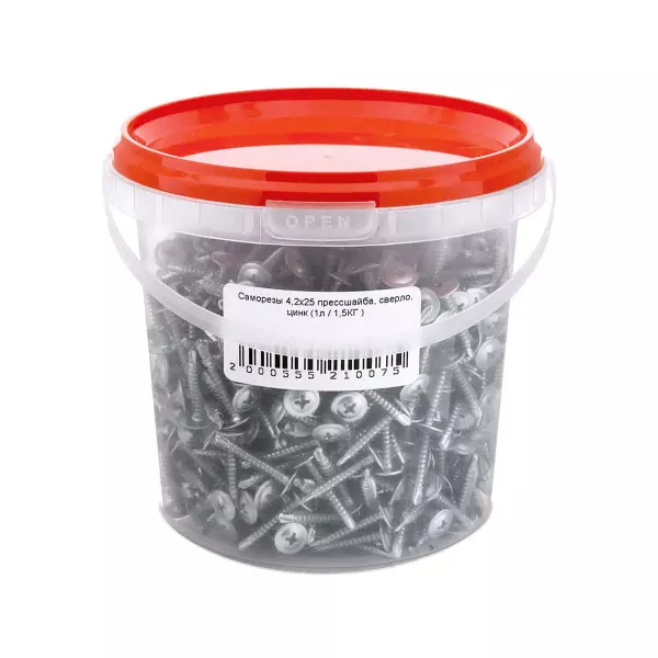 Саморезы прессшайба 4,2х25 сверло оцинкованные (1л/1,5КГ)
