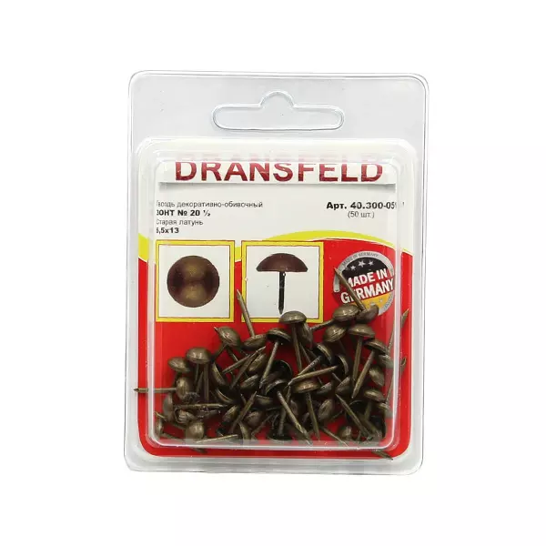 Гвозди декоративные ЗОНТ&nbsp;&nbsp;6,5х13&nbsp;Старая&nbsp;латунь&nbsp;(БЛИСТЕР-50 шт.)