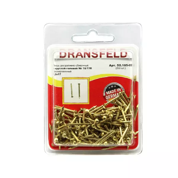 Гвоздь латунированный 1,6х17 обивочный с круглуглой гололовкой (БЛИСТЕР-200шт.)