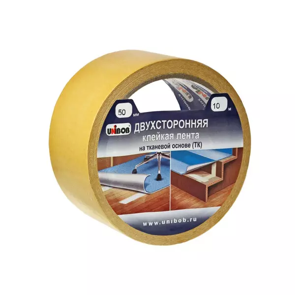 Двусторонняя клейкая лента UNIBOB ткань 25мм х 10м