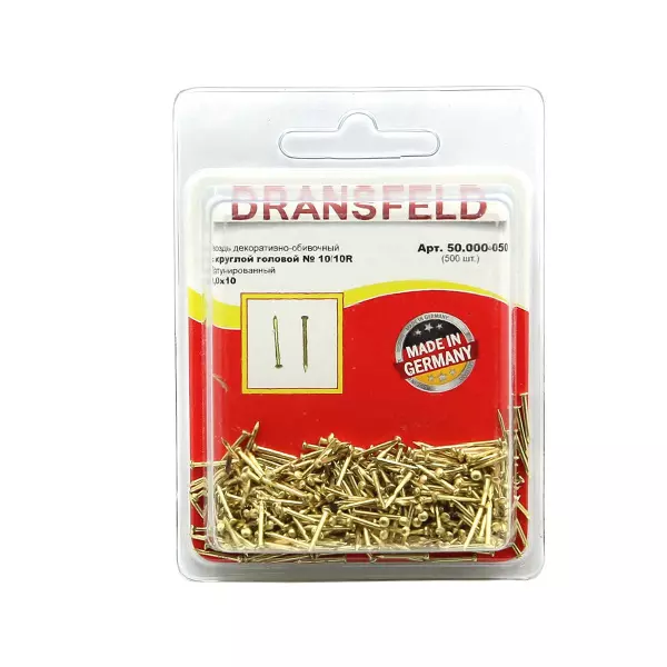 Гвоздь латунированный 1,0х10 обивочный с круглуглой гололовкой (БЛИСТЕР-500шт.)