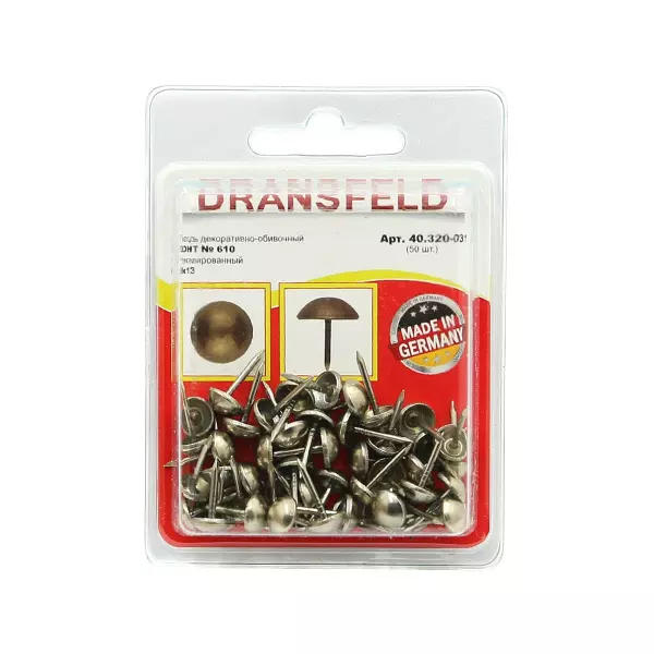 Гвозди декоративные ЗОНТ&nbsp;&nbsp;8х13&nbsp;Никель&nbsp;(БЛИСТЕР-50 шт.)