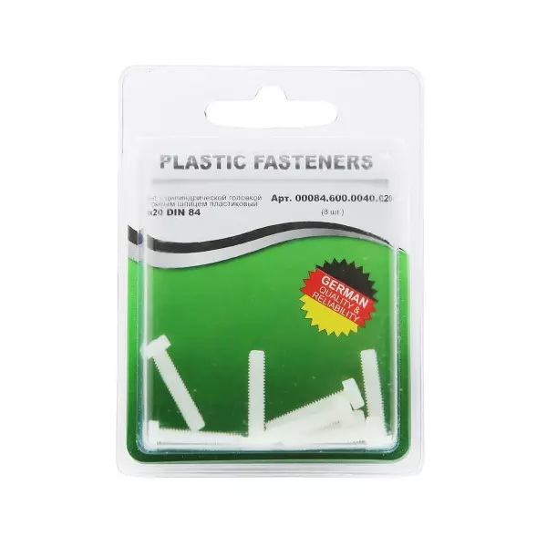 Винт цилиндрический M4x20 полиамид Din84 (БЛИСТЕР-8шт)
