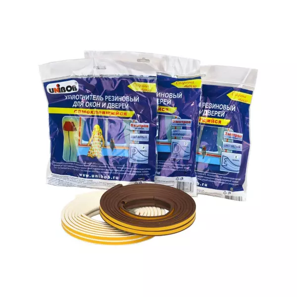 Уплотнитель резиновый самоклеящийся UNIBOB, 6 м, профиль "P", коричневый