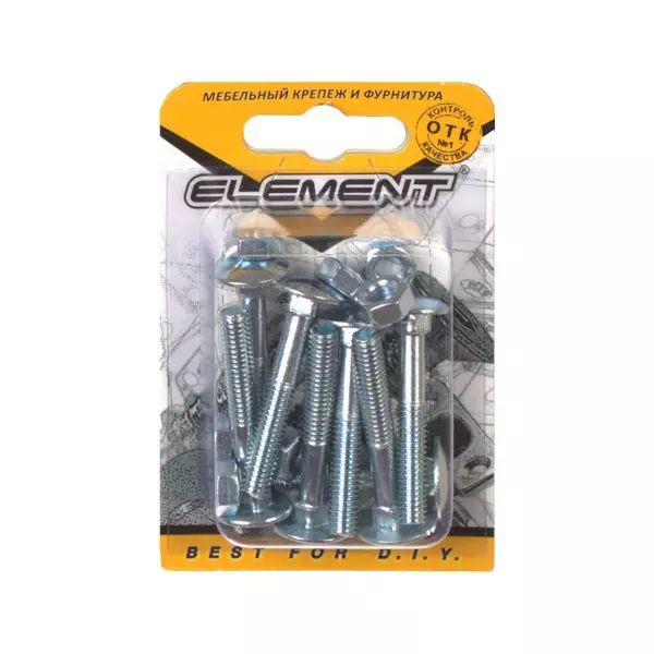 Болт мебельный DIN 603 6x40 с гайкой белый цинк 8 шт (блистер)