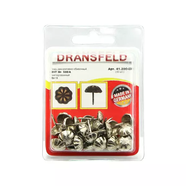 Гвозди декоративные ЗОНТИК&nbsp;12х13&nbsp;Никель&nbsp;(БЛИСТЕР-30 шт.)