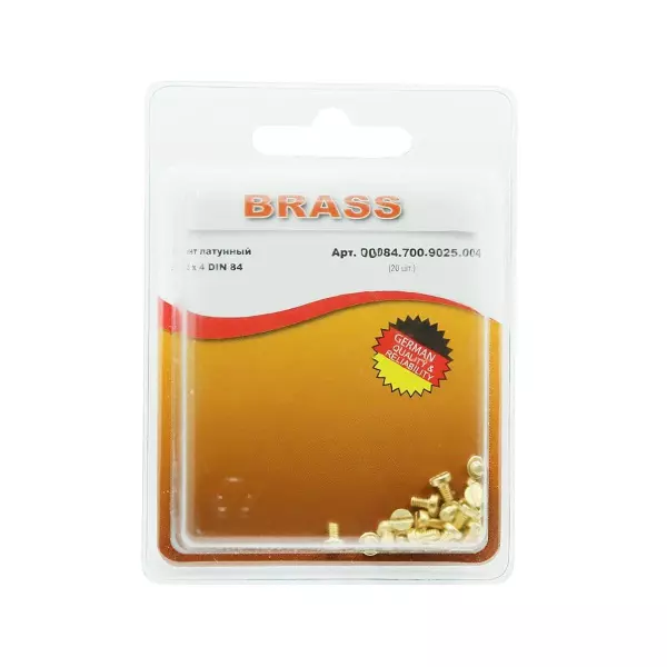 Винт цилиндрический М2,5х 4 латунный DIN84 (Блистер - 20шт.)