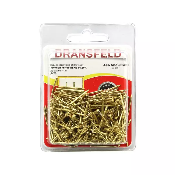 Гвоздь латунированный 1,4х20 обивочный с круглуглой гололовкой (БЛИСТЕР-300шт.)