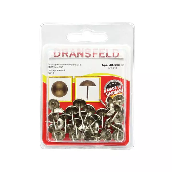 Гвозди декоративные ЗОНТ&nbsp;10х13&nbsp;Никель&nbsp;(БЛИСТЕР-30 шт.)