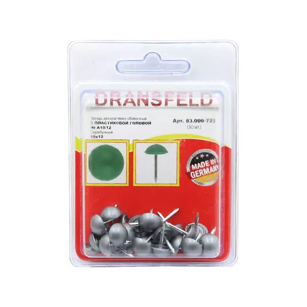Гвозди декоративные с&nbsp;пластиковой головкой10х12&nbsp;Серебряный&nbsp;(БЛИСТЕР-30 шт.)