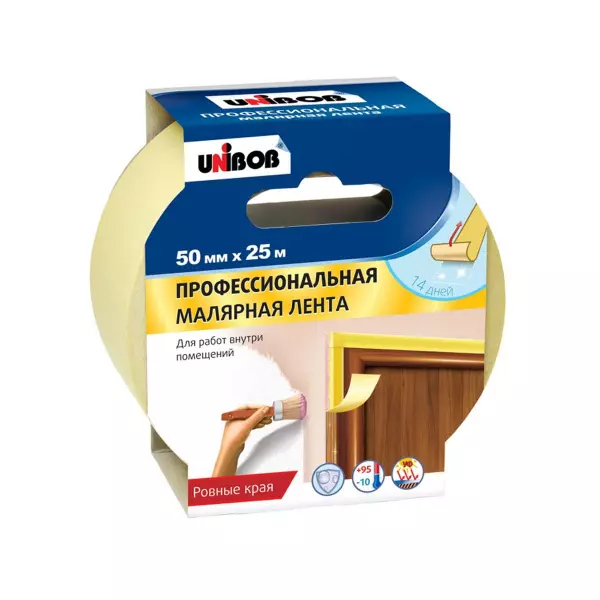 Профессиональная малярная лента для внутренних работ 25мм х 25м, желтая