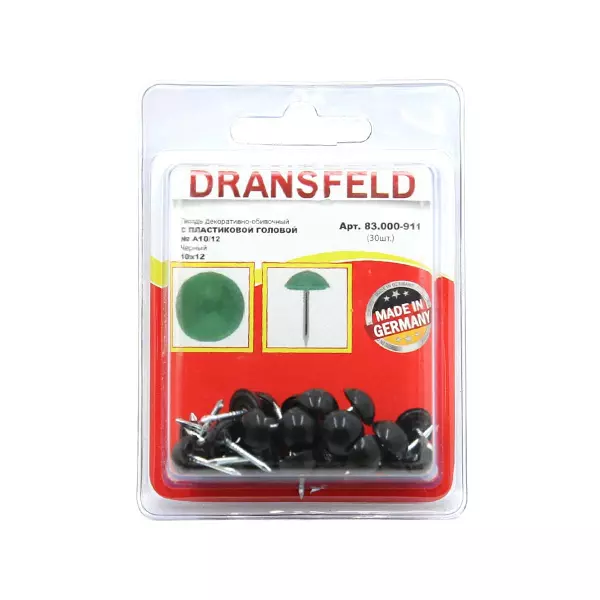 Гвозди декоративные с&nbsp;пластиковой головкой&nbsp;10х12&nbsp;Черный&nbsp;(БЛИСТЕР-30 шт.)