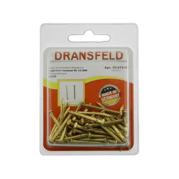 Гвоздь латунированный 2,5х30 обивочный с круглуглой гололовкой (БЛИСТЕР-50шт.)