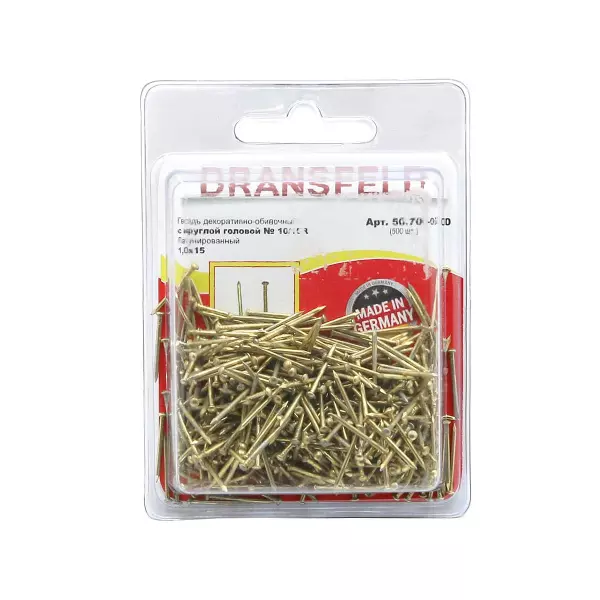 Гвоздь латунированный 1,6х20 обивочный с круглуглой гололовкой (БЛИСТЕР-200шт.)