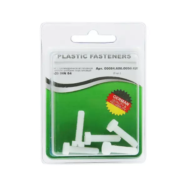 Винт цилиндрический M5x20 полиамид Din84 (БЛИСТЕР-6шт)