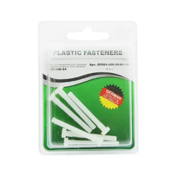 Винт цилиндрический M4x35 полиамид Din84 (БЛИСТЕР-6шт)