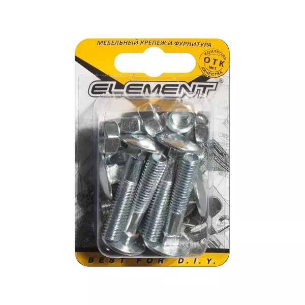 Болт мебельный DIN 603 8x 40 с гайкой белый цинк 6 шт (блистер)