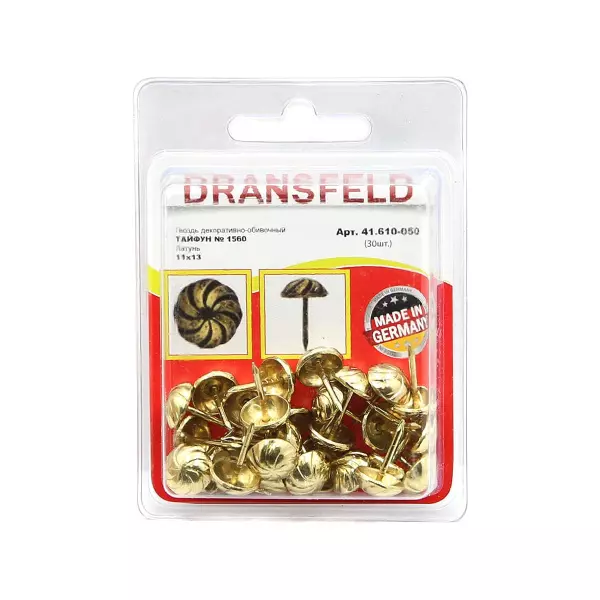 Гвозди&nbsp;декоративные&nbsp;ТАЙФУН&nbsp;11х13&nbsp;Латунь&nbsp;(БЛИСТЕР-30 шт.)