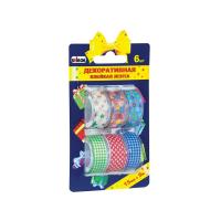 Клейкая лента декоративная UNIBOB разноцветная 15 мм х 5 м 6 шт/упак