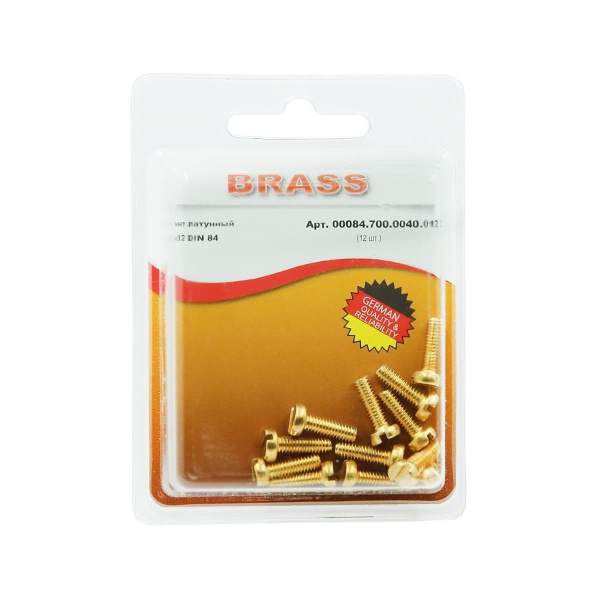 Винт цилиндрический М4х12 латунный DIN84 (Блистер - 12шт.)