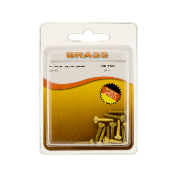 Винт полусфера М3х12 латунный DIN7985 (БЛИСТЕР - 12шт)