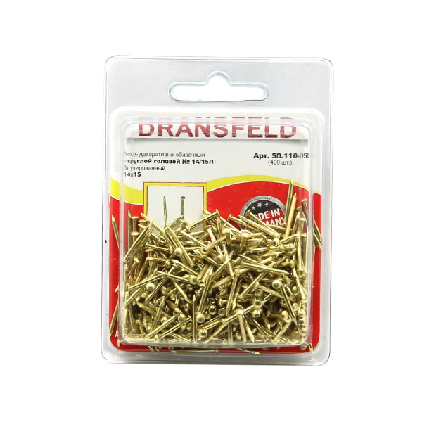 Гвоздь латунированный 1,4х15 обивочный с круглуглой гололовкой (БЛИСТЕР-400шт.)