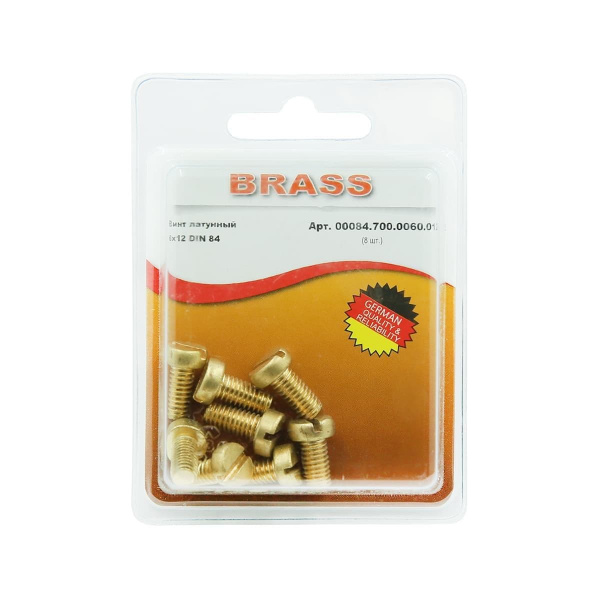 Винт цилиндрический М6х12 латунный DIN84 (Блистер - 8шт.)