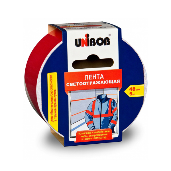 Клейкая лента светоотражающая UNIBOB, красно-белая 48мм х 5м