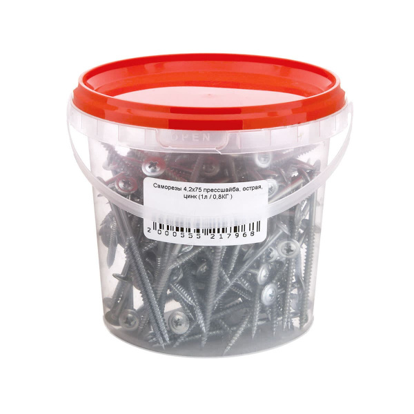 Саморезы прессшайба 4,2х75 острые оцинкованные (1л/0,8КГ)
