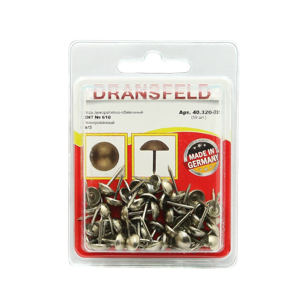 Гвозди декоративные ЗОНТ&nbsp;&nbsp;8х13&nbsp;Никель&nbsp;(БЛИСТЕР-50 шт.)