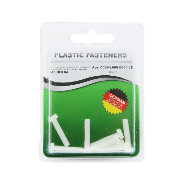 Винт цилиндрический M4x20 полиамид Din84 (БЛИСТЕР-8шт)