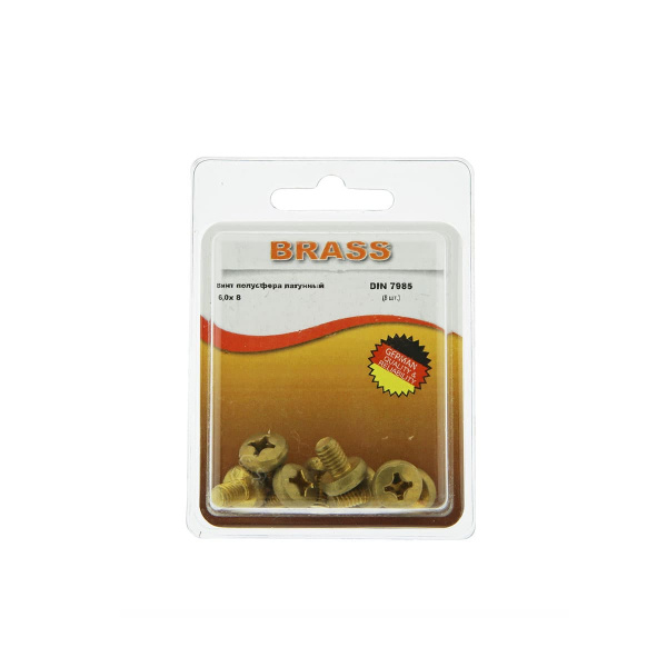Винт полусфера М6х 8 латунный DIN7985 (БЛИСТЕР - 8шт)