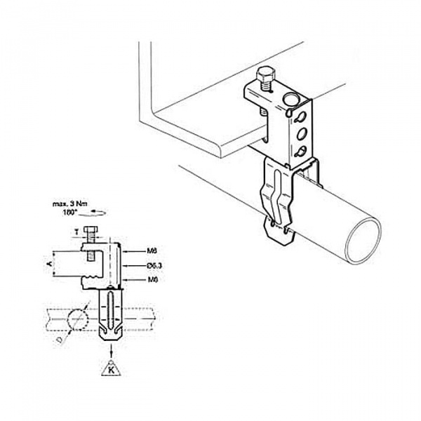 Зажим балочный струбцина с креплением трубы d30-35 М6