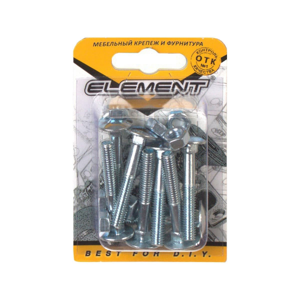 Болт мебельный DIN 603 6x40 с гайкой белый цинк 8 шт (блистер)