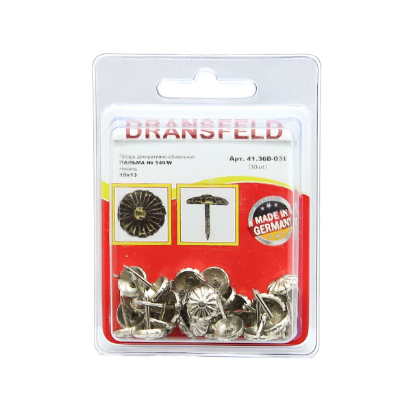 Гвозди декоративные ПАЛЬМА&nbsp;10х13&nbsp;Никель&nbsp;(БЛИСТЕР-30 шт.)