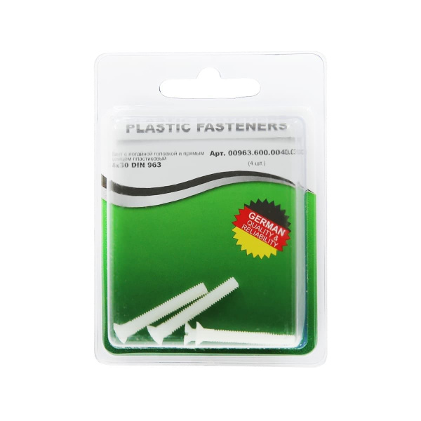 Винт потай M 4x 30 полиамид Din963 (БЛИСТЕР-4шт)