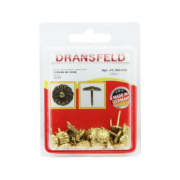 Гвозди декоративные ПАЛЬМА&nbsp;10х13&nbsp;Латунь&nbsp;(БЛИСТЕР-30 шт.)