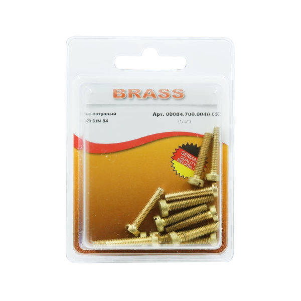 Винт цилиндрический М4х20 латунный DIN84 (Блистер - 12шт.)