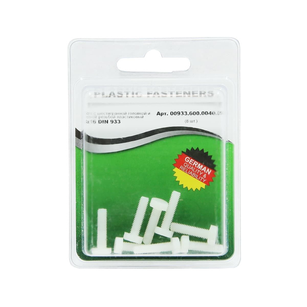 Болт ш.естигранный M 4x 16 полиамид Din933 (БЛИСТЕР-8шт)