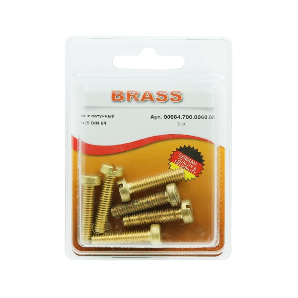 Винт цилиндрический М6х25 латунный DIN84 (Блистер - 6шт.)