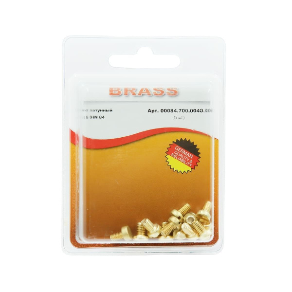 Винт цилиндрический М4х 6 латунный DIN84 (Блистер - 12шт.)