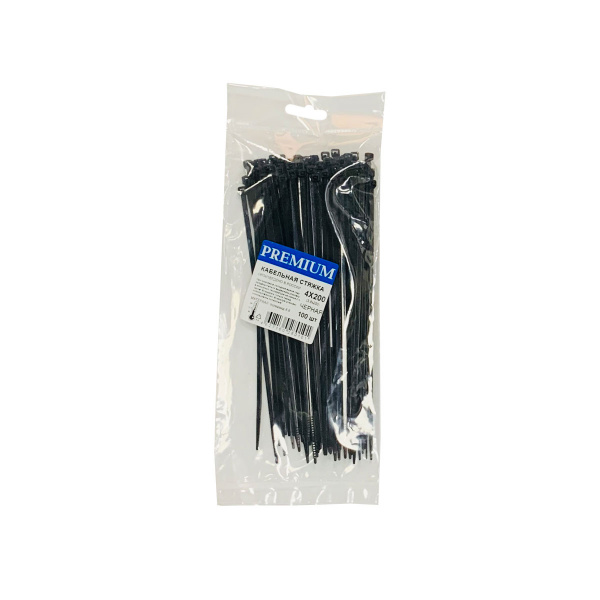 Кабельная стяжка (хомут пластиковый) 4х200 (3,6) черный 100шт/уп.